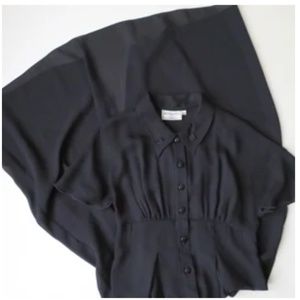 vintage black sheer maxi dress with button front & flutter sleeves,